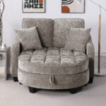 Two-seater sofa, double sofa chaise longue, with irregular armrests and backrests, footrest with storage space, comes with two small throw pillows, suitable for living room and bedroom - Image 5