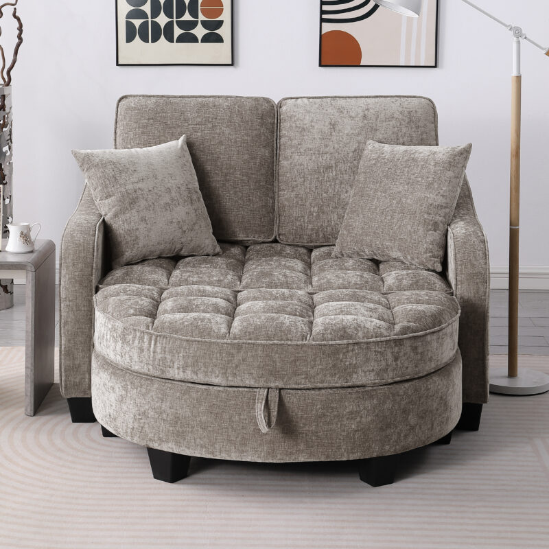 Two-seater sofa, double sofa chaise longue, with irregular armrests and backrests, footrest with storage space, comes with two small throw pillows, suitable for living room and bedroom - Image 5