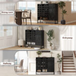 Buffet Cabinet with Storage: 44.49"Black Woven Door Accent Cabinets,with Arched Doors,with Multi layer Adjustable,with Metal Leg,woven door and drawer - for Kitchen Living Dining Room Entryway - Image 3