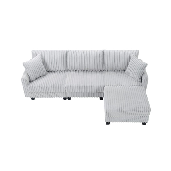 100-inch corduroy fabric sofa with L-shaped modular 3-seat convertible sofa, built-in dual charging ports at the arms, and armrests can be freely placed anywhere