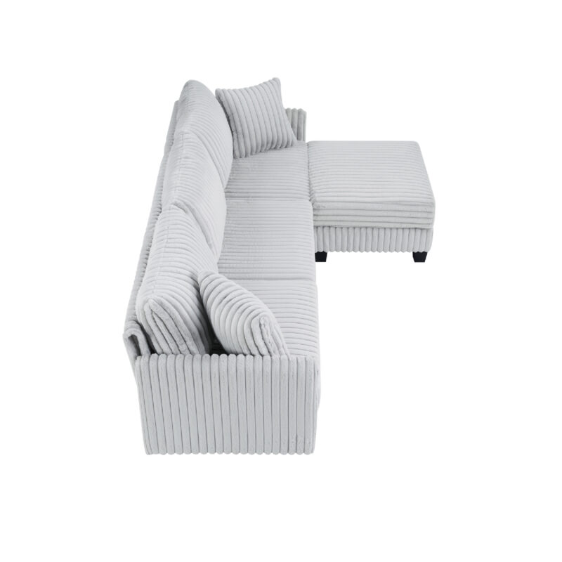 100-inch corduroy fabric sofa with L-shaped modular 3-seat convertible sofa, built-in dual charging ports at the arms, and armrests can be freely placed anywhere - Image 4