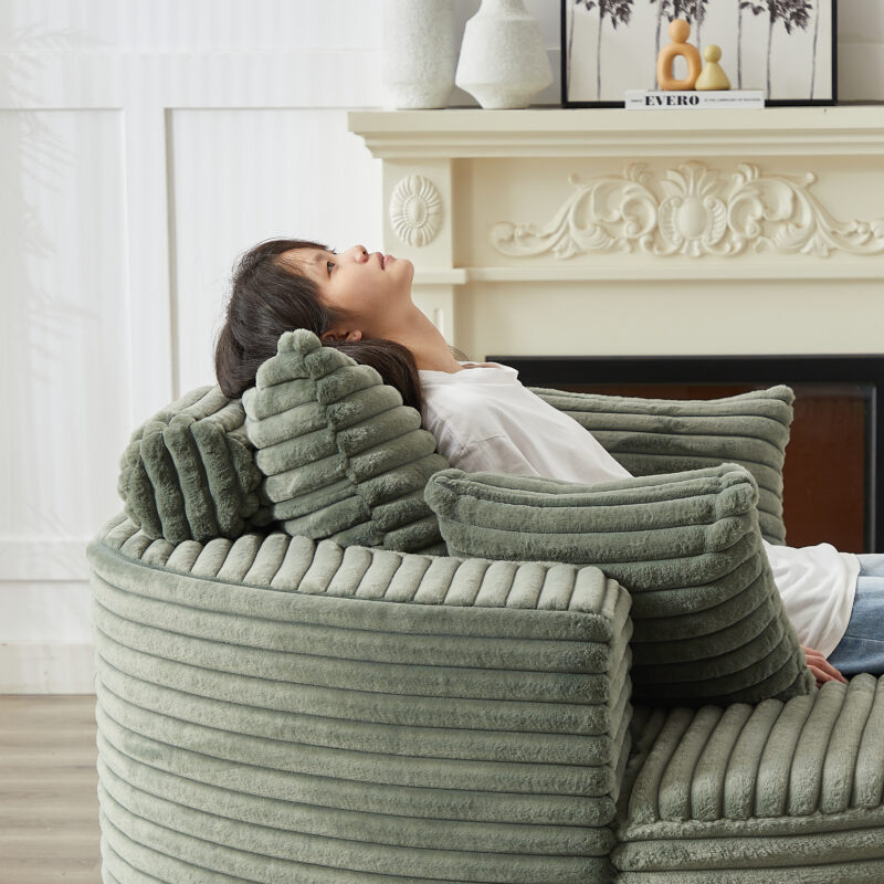 55'L Corduroy Sponge single sofa,No Assembly Required,Fluffy Modern Sleeper Chair for Living room, Bedroom, Lounge and Projection Room(Not a swivel chair.) - Image 14
