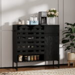 Buffet Cabinet with Storage: 44.49"Black Woven Door Accent Cabinets,with Arched Doors,with Multi layer Adjustable,with Metal Leg,woven door and drawer - for Kitchen Living Dining Room Entryway - Image 8