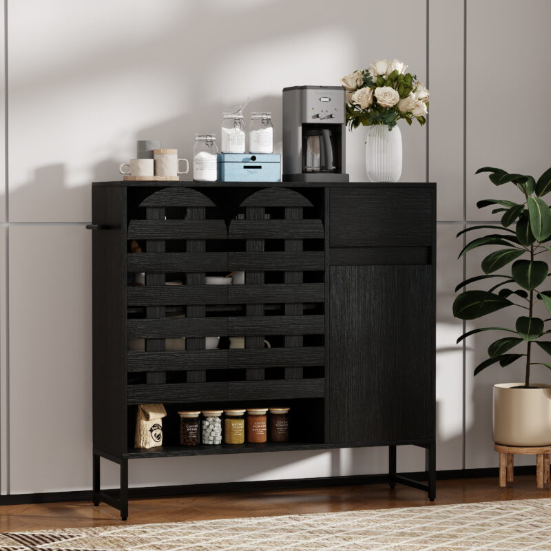 Buffet Cabinet with Storage: 44.49"Black Woven Door Accent Cabinets,with Arched Doors,with Multi layer Adjustable,with Metal Leg,woven door and drawer - for Kitchen Living Dining Room Entryway - Image 8
