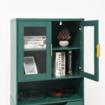 Tempered Glass Door Tall Storage Bookcase with adjustable board, 4 doors MDF painting finished cabinet, Green, Living room Bedroom storage - Image 7