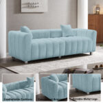 87.4'' Premium Velvet Sofa 3-Seater Loveseat, Modern Bubble Upholstered Couch with Metal Base Legs and 2 Pillows for Living Room, Bedroom - Image 2