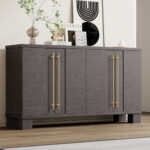 TREXM Sideboard Buffet Cabinet with Storage, Wood Sideboard with Adjustable Shelves and Gold Handles for Kitchen, Dining Room and Living Room - Image 15
