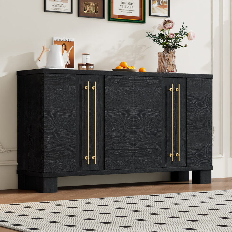 TREXM Sideboard Buffet Cabinet with Storage, Wood Sideboard with Adjustable Shelves and Gold Handles for Kitchen, Dining Room and Living Room - Image 10