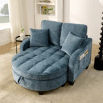 Two-seater sofa, double sofa chaise longue, with irregular armrests and backrests, footrest with storage space, comes with two small throw pillows, suitable for living room and bedroom - Image 12