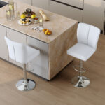 Modern Black PU Bar Stool Set - 2-Piece, featuring vertical and smooth-lined backrests with trumpet-shaped silver metal legs. Ideal for placement in bars, living rooms, lounges, and similar settings - Image 8