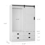 Tall Bedroom Armoire Wardrobe Closet Clothing Storage Cabinet with Hanging Rod Barn Door Drawers Open Shelves - Image 15