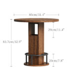 3-Piece Bar Table and Stool Set 31.5-inch round bar table with two stools Compact wooden dining bar with metal ring footrest Ideal for restaurants, cafes, bars, living rooms, and small spaces - Image 9