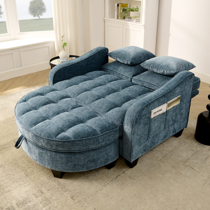 Two-seater sofa, double sofa chaise longue, with irregular armrests and backrests, footrest with storage space, comes with two small throw pillows, suitable for living room and bedroom - Image 13