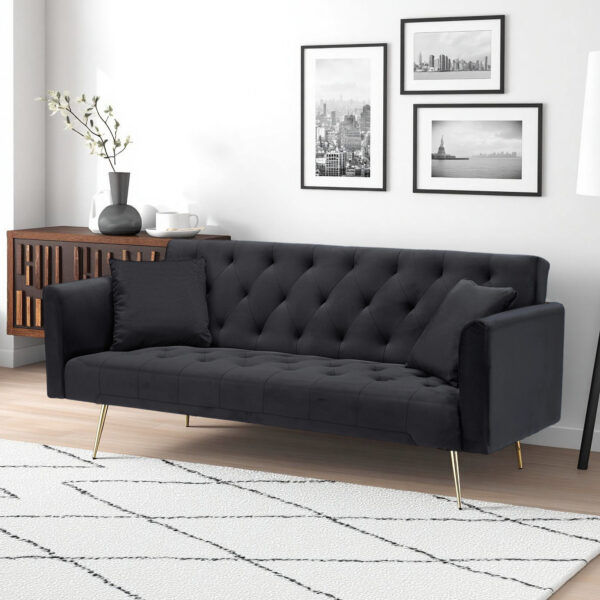 71 inch convertible love seat sofa, American retro beige velvet, suitable for small living room, bedroom, office
