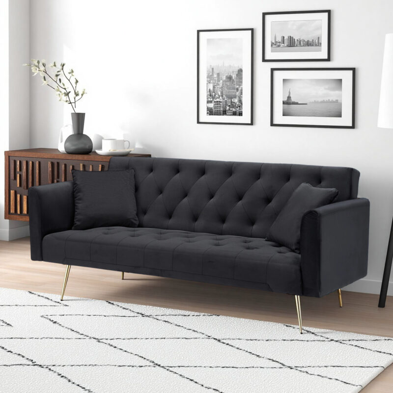 71 inch convertible love seat sofa, American retro beige velvet, suitable for small living room, bedroom, office - Image 4