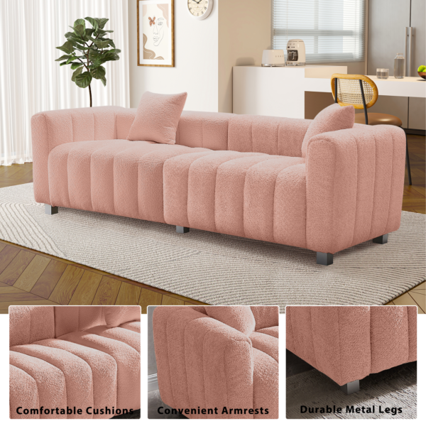 87.4'' Premium Velvet Sofa 3-Seater Loveseat, Modern Bubble Upholstered Couch with Metal Base Legs and 2 Pillows for Living Room, Bedroom