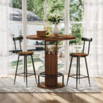 3-Piece Bar Table and Stool Set 31.5-inch round bar table with two stools Compact wooden dining bar with metal ring footrest Ideal for restaurants, cafes, bars, living rooms, and small spaces - Image 7