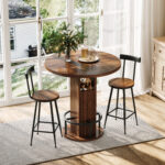 3-Piece Bar Table and Stool Set 31.5-inch round bar table with two stools Compact wooden dining bar with metal ring footrest Ideal for restaurants, cafes, bars, living rooms, and small spaces - Image 6
