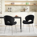 Modern Design Chair Back Hollow, 21.6-inch Enlarged Seat Surface With Silver Legs ,Set of 2 - Image 8