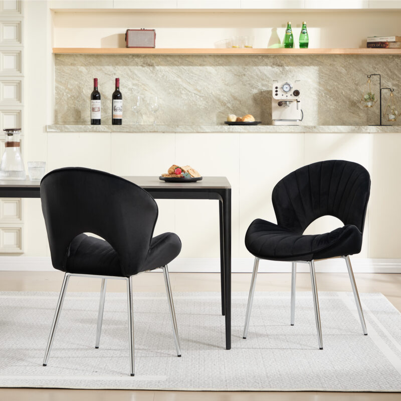 Modern Design Chair Back Hollow, 21.6-inch Enlarged Seat Surface With Silver Legs ,Set of 2 - Image 8