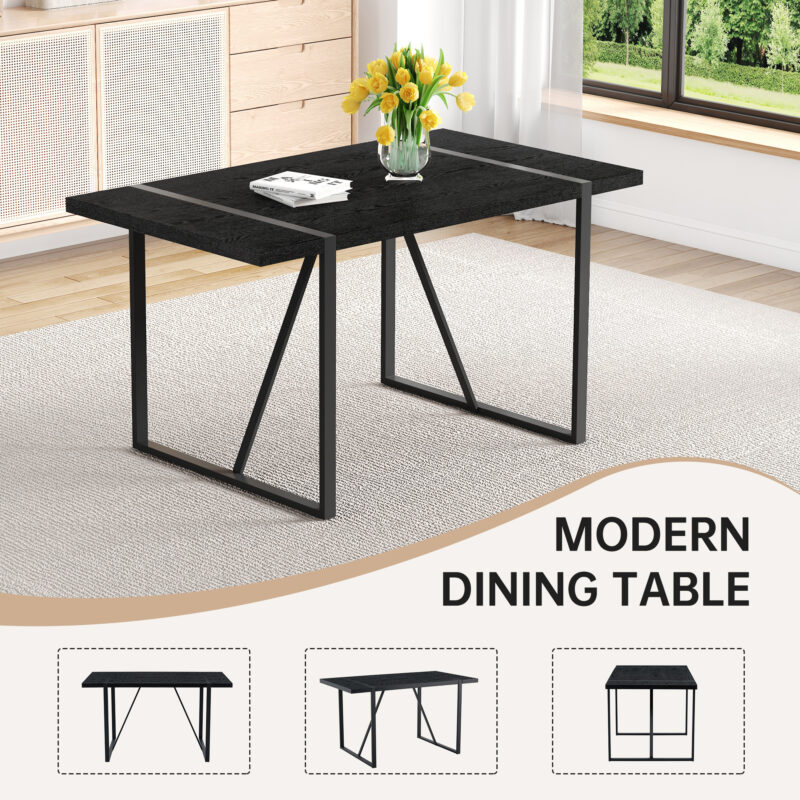 Rustic Industrial Rectangular Wood Dining Table For 4-6 Person, With 1.5" Thick Engineered Wood color Tabletop and Black Metal Legs,Desk For Kitchen Dining Living Room - Image 8