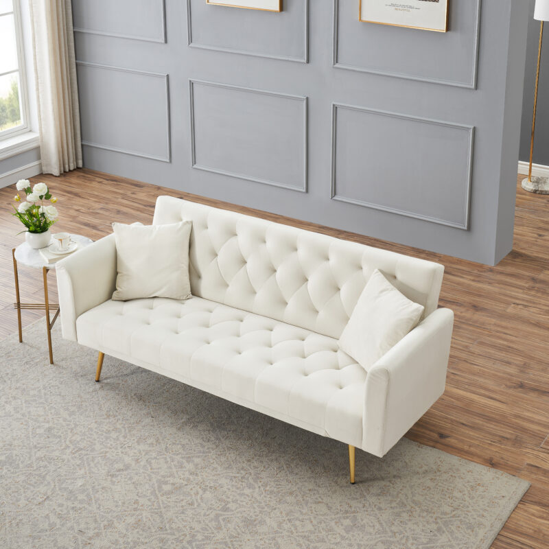 71 inch convertible love seat sofa, American retro beige velvet, suitable for small living room, bedroom, office - Image 6