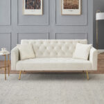 71 inch convertible love seat sofa, American retro beige velvet, suitable for small living room, bedroom, office - Image 7