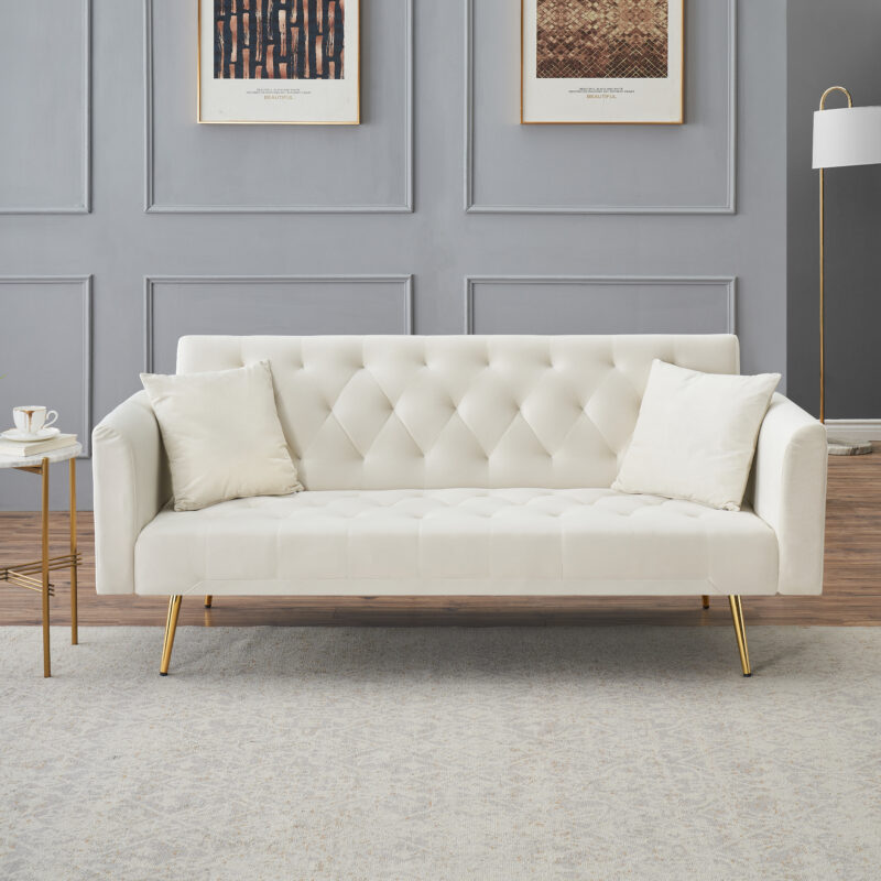 71 inch convertible love seat sofa, American retro beige velvet, suitable for small living room, bedroom, office - Image 7