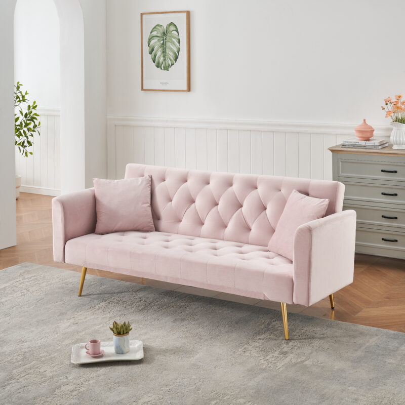 71 inch convertible love seat sofa, American retro beige velvet, suitable for small living room, bedroom, office - Image 13