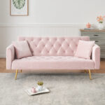 71 inch convertible love seat sofa, American retro beige velvet, suitable for small living room, bedroom, office - Image 14