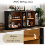 TREXM 4-Door Large Storage Buffet Cabinet with Glass Doors, Arched Cabinet with Adjustable Shelves for Kitchen, Dining Room and Living Room - Image 19
