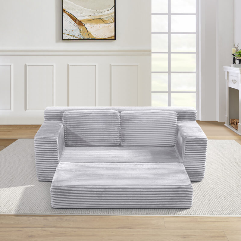 Corduroy Cloud Double Sofa, 2-in-1 Convertible Sofa Bed, Comfortable Boneless Double Sofa, Suitable for Living Room, Apartment, Small Space Grey - Image 3