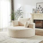 55'L Corduroy Sponge single sofa,No Assembly Required,Fluffy Modern Sleeper Chair for Living room, Bedroom, Lounge and Projection Room(Not a swivel chair.) - Image 21