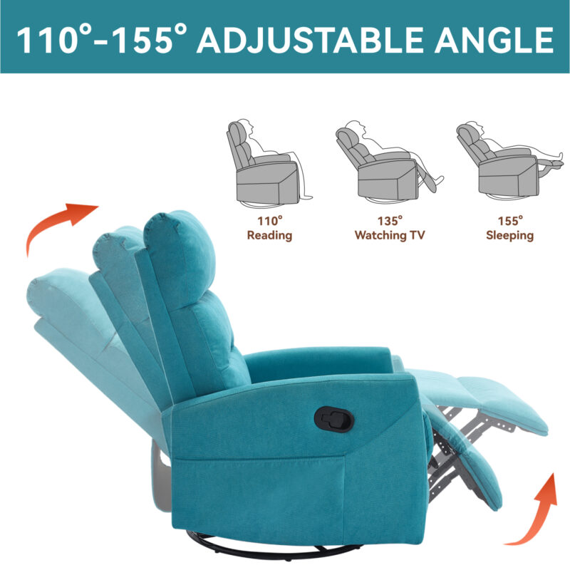 Manual Recliner Chair with Rocker and Swivel in Fabric for Living Room - Image 12