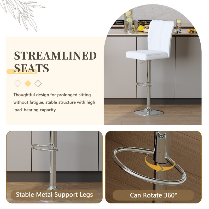 Modern Black PU Bar Stool Set - 2-Piece, featuring vertical and smooth-lined backrests with trumpet-shaped silver metal legs. Ideal for placement in bars, living rooms, lounges, and similar settings - Image 11