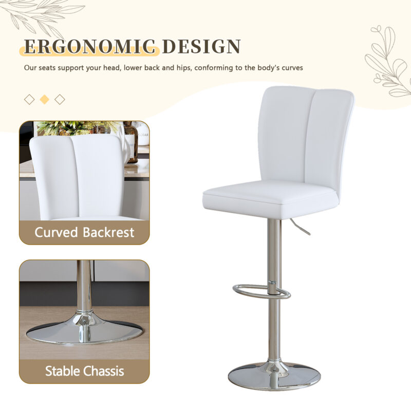 Modern Black PU Bar Stool Set - 2-Piece, featuring vertical and smooth-lined backrests with trumpet-shaped silver metal legs. Ideal for placement in bars, living rooms, lounges, and similar settings - Image 12