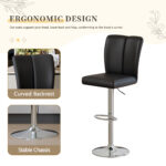 Modern Black PU Bar Stool Set - 2-Piece, featuring vertical and smooth-lined backrests with trumpet-shaped silver metal legs. Ideal for placement in bars, living rooms, lounges, and similar settings - Image 6