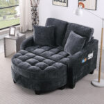 Two-seater sofa, double sofa chaise longue, with irregular armrests and backrests, footrest with storage space, comes with two small throw pillows, suitable for living room and bedroom - Image 9