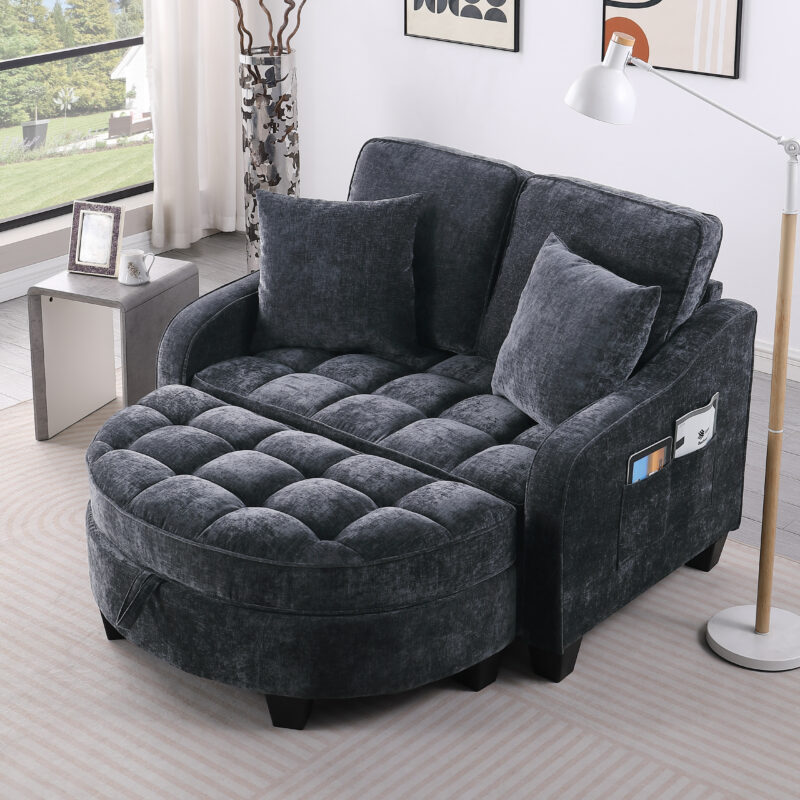 Two-seater sofa, double sofa chaise longue, with irregular armrests and backrests, footrest with storage space, comes with two small throw pillows, suitable for living room and bedroom - Image 9