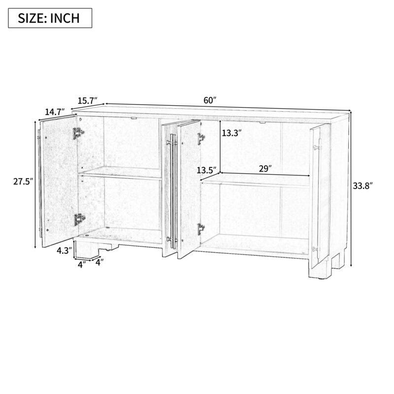 TREXM Sideboard Buffet Cabinet with Storage, Wood Sideboard with Adjustable Shelves and Gold Handles for Kitchen, Dining Room and Living Room - Image 16