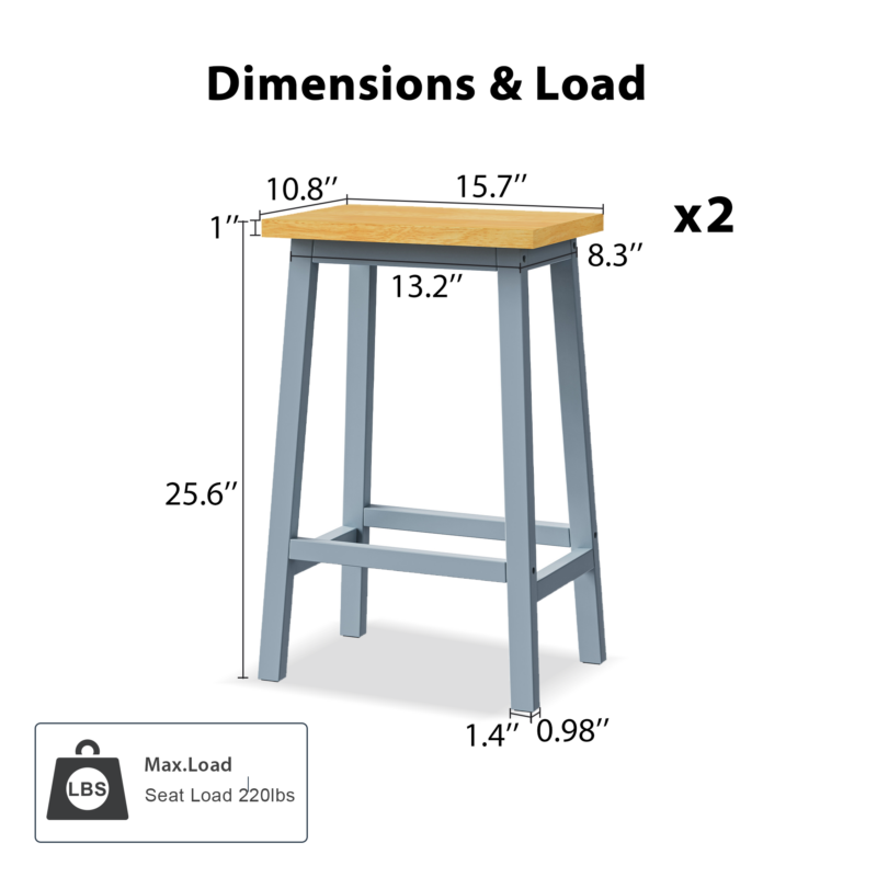 K&K Solid Wood Bar Stools (Not Cheap Iron), 25.6" Tall Set of 2 Bar Chairs, Kitchen Counter Stools with Footrests, Farmhouse Stools for Dining Room, Kitchen, Counter - Image 9