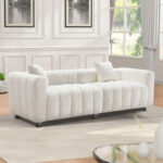 87.4'' Premium Velvet Sofa 3-Seater Loveseat, Modern Bubble Upholstered Couch with Metal Base Legs and 2 Pillows for Living Room, Bedroom - Image 8