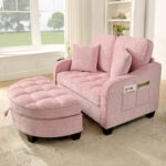 Two-seater sofa, double sofa chaise longue, with irregular armrests and backrests, footrest with storage space, comes with two small throw pillows, suitable for living room and bedroom - Image 14