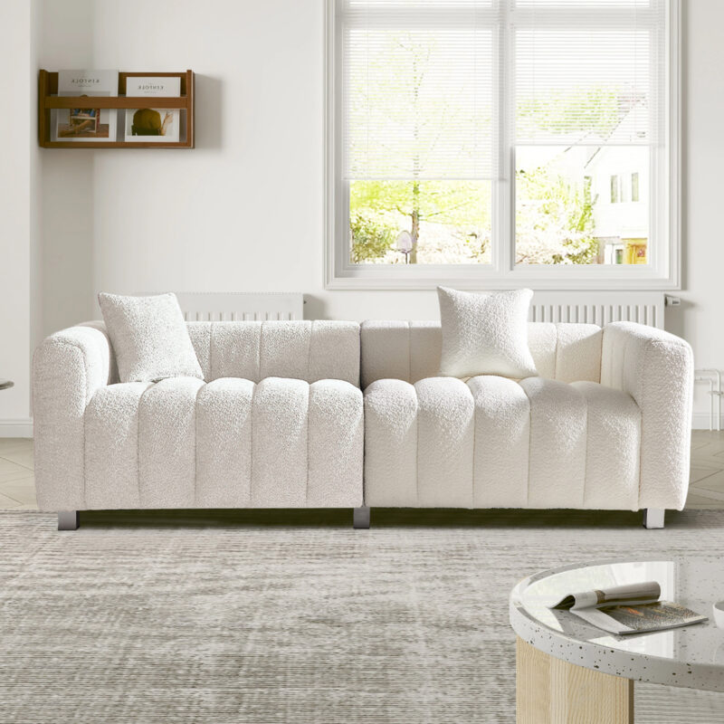 87.4'' Premium Velvet Sofa 3-Seater Loveseat, Modern Bubble Upholstered Couch with Metal Base Legs and 2 Pillows for Living Room, Bedroom - Image 9