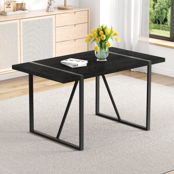 Rustic Industrial Rectangular Wood Dining Table For 4-6 Person, With 1.5" Thick Engineered Wood color Tabletop and Black Metal Legs,Desk For Kitchen Dining Living Room