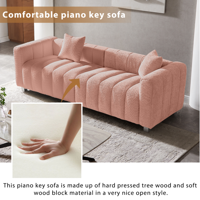 87.4'' Premium Velvet Sofa 3-Seater Loveseat, Modern Bubble Upholstered Couch with Metal Base Legs and 2 Pillows for Living Room, Bedroom - Image 7