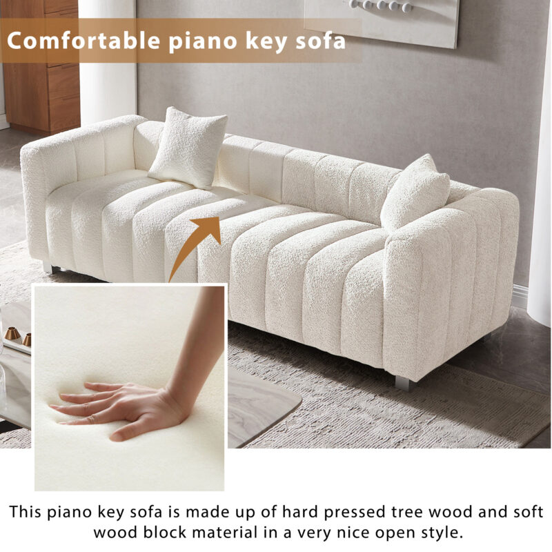 87.4'' Premium Velvet Sofa 3-Seater Loveseat, Modern Bubble Upholstered Couch with Metal Base Legs and 2 Pillows for Living Room, Bedroom - Image 10