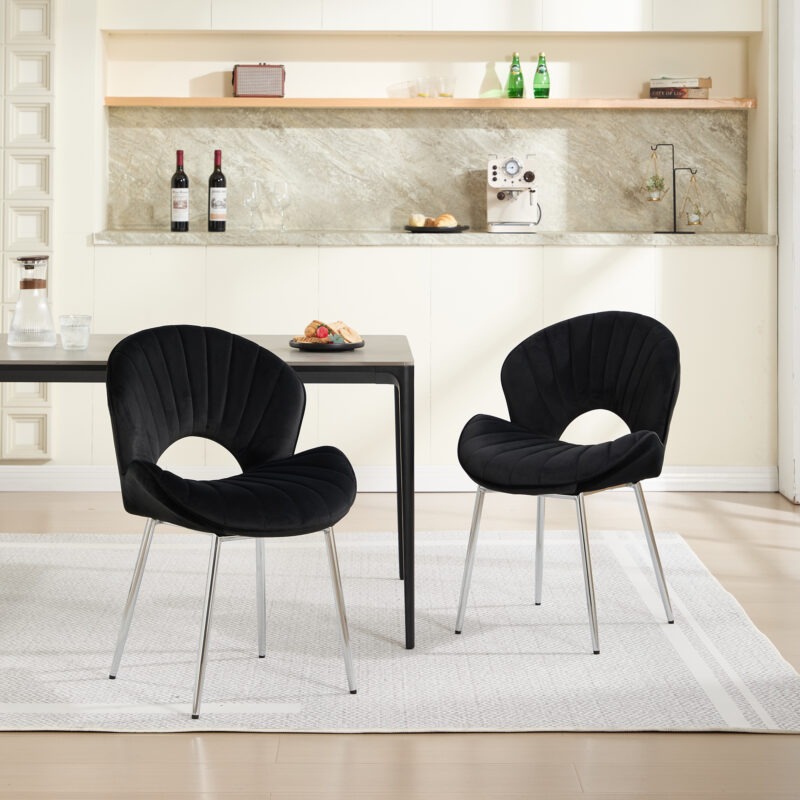 Modern Design Chair Back Hollow, 21.6-inch Enlarged Seat Surface With Silver Legs ,Set of 2 - Image 6