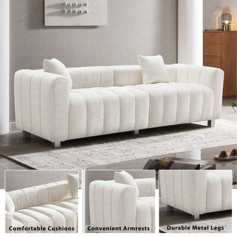 87.4'' Premium Velvet Sofa 3-Seater Loveseat, Modern Bubble Upholstered Couch with Metal Base Legs and 2 Pillows for Living Room, Bedroom - Image 11