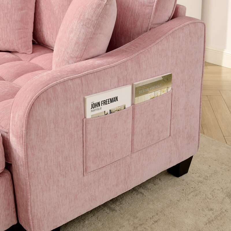 Two-seater sofa, double sofa chaise longue, with irregular armrests and backrests, footrest with storage space, comes with two small throw pillows, suitable for living room and bedroom - Image 15